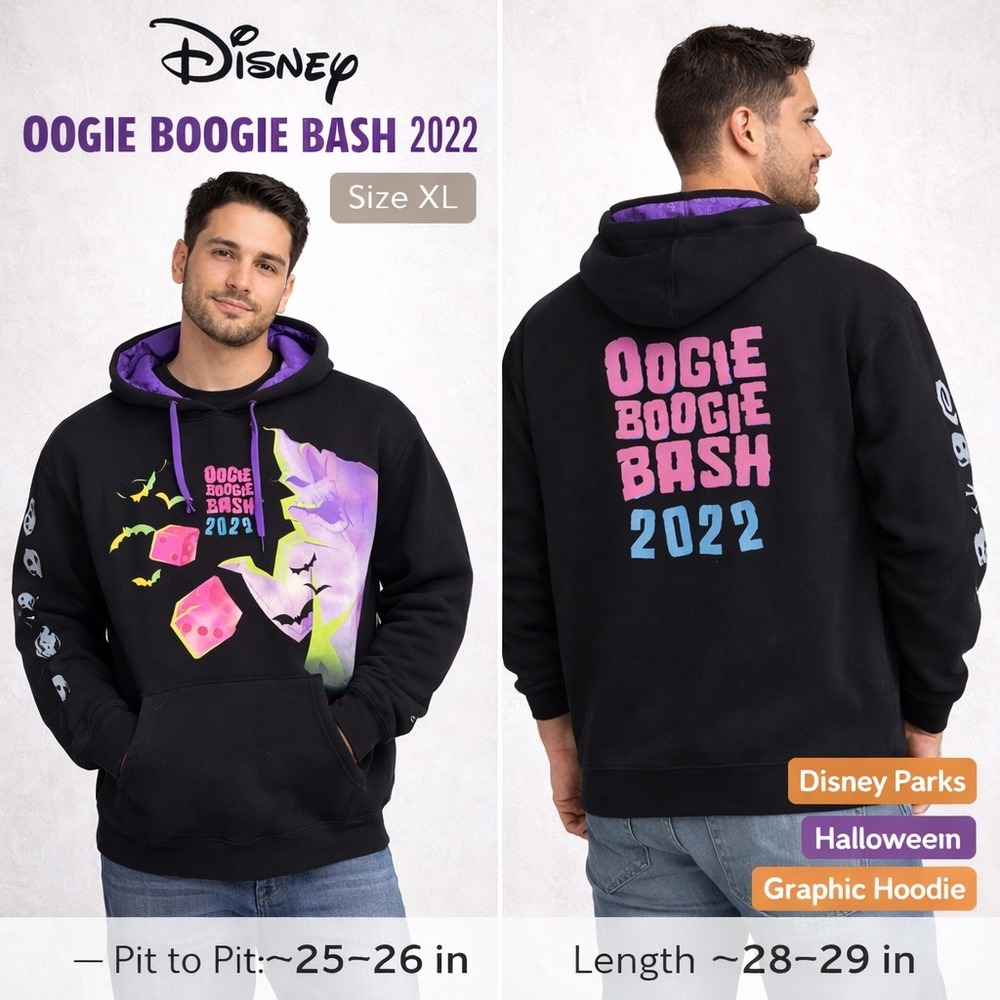 Disney Parks Oogie Boogie Bash 2022 Halloween Hoodie XL Black Graphic Sweatshirt